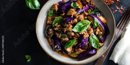 a plate of food with a fork and napkin