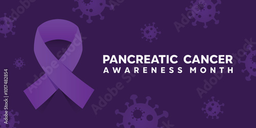 Pancreatic Awareness Month. Ribbon and cancer. Great for cards, banners, posters, social media and more. Purple background.