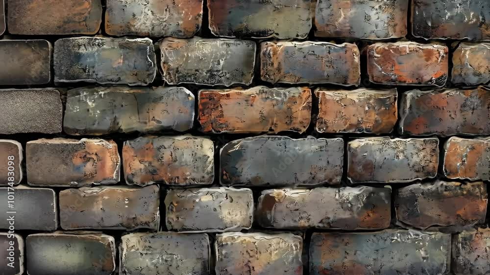 A close-up of a weathered brick wall with various shades of grey and red A close-up of a weathered brick wall with various shades of grey and red