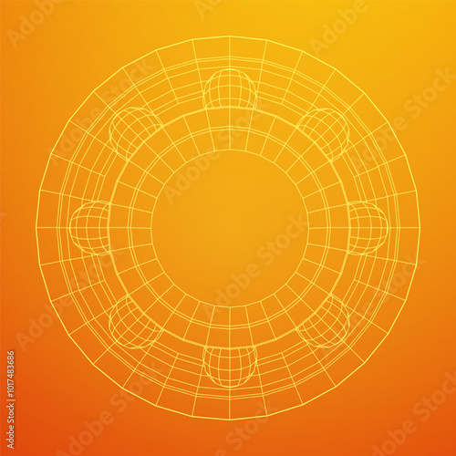 Roller bearing. Circular round rotating bearings used in industry for heavy equipment mechanical work and engineering. Wireframe low poly mesh vector illustration.