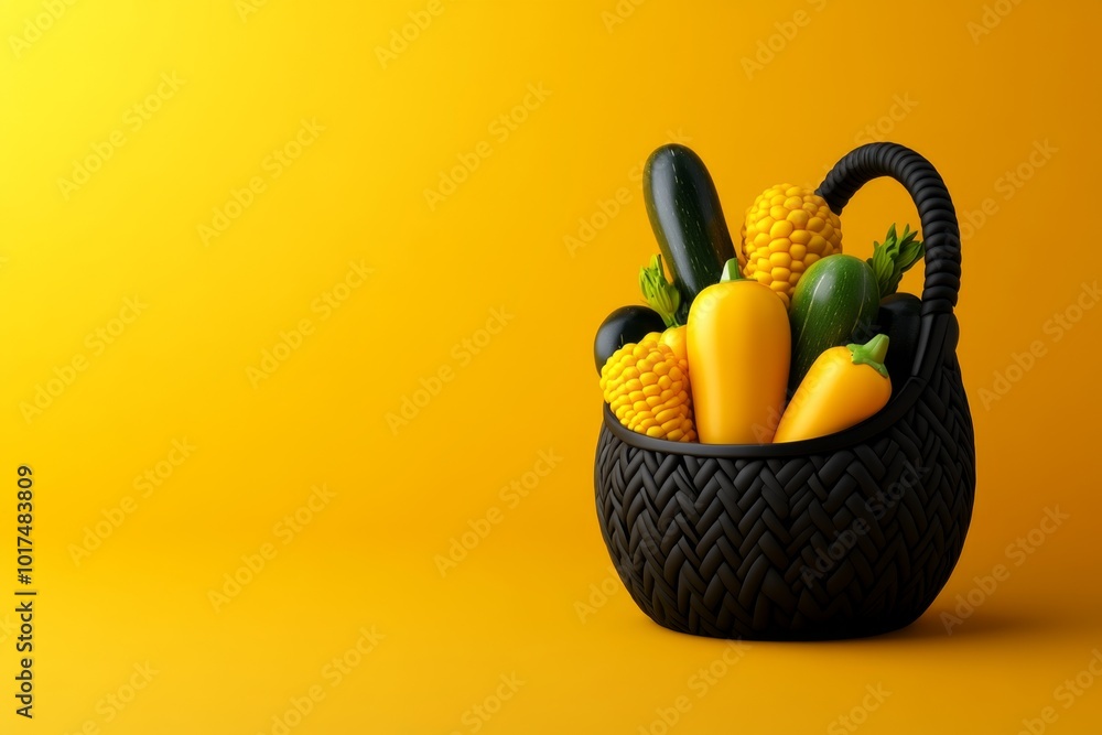 Simple minimalist icon of a basket filled with vegetables, representing employment in organic farming and rural agriculture Simple minimalist icon of a basket filled with vegetables, representing employment in organic farming and rural agriculture