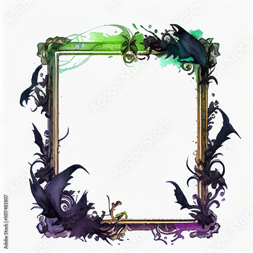 Mystical watercolor page border with witchy and magical elements creating an enchanting frame