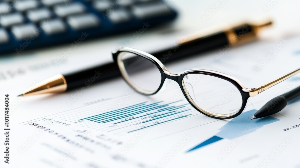 Business Report with Pen and Glasses Business Report with Pen and Glasses