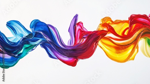 Vibrant, flowing paint strokes in a spectrum of colors, creating a dynamic and abstract composition on a white background.