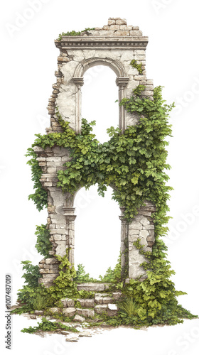 Ancient Ruins Overgrown with Mysterious Vines and Plants