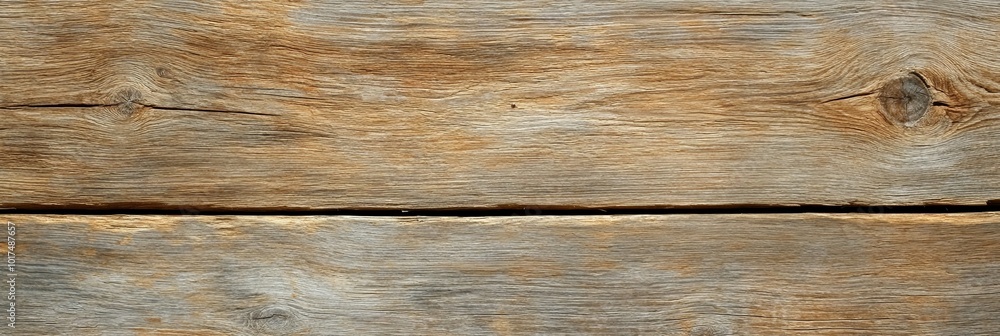 Obraz premium Rustic Wood Texture: A close-up shot of a weathered, knotty wood surface with a pronounced crack running through the center, revealing the natural beauty of the wood grain and its history.