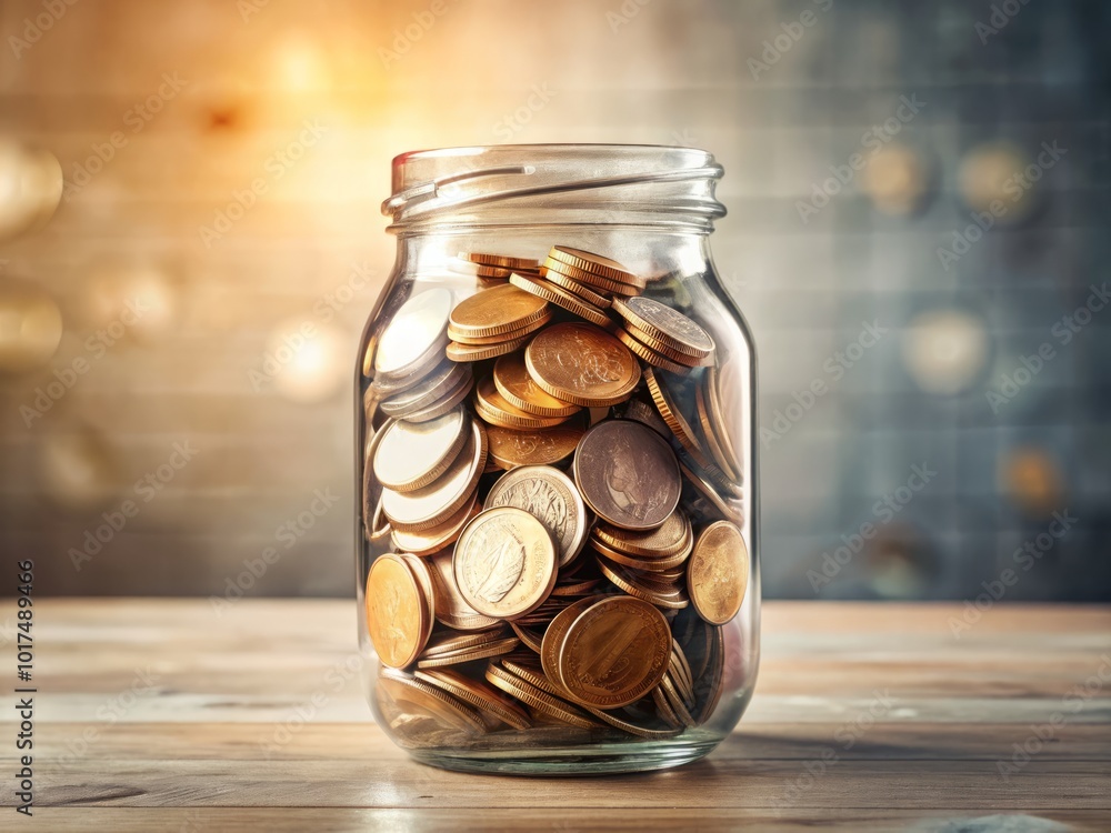 A jar filled with coins represents the power of crowdfunding, showcasing how individual contributions can lead to financial growth and community A jar filled with coins represents the power of crowdfunding, showcasing how individual contributions can lead to financial growth and community