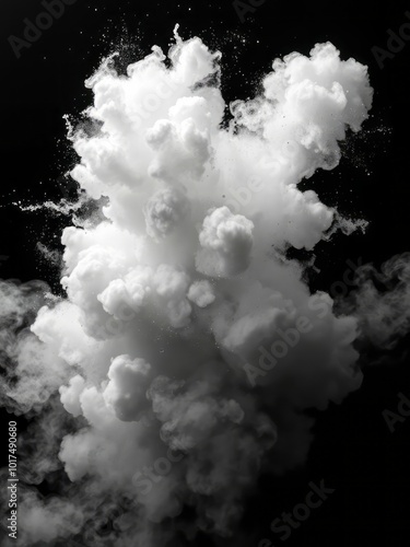 Abstract black and white explosion with white particles and dust on black background Smoke Explosion Backdrop