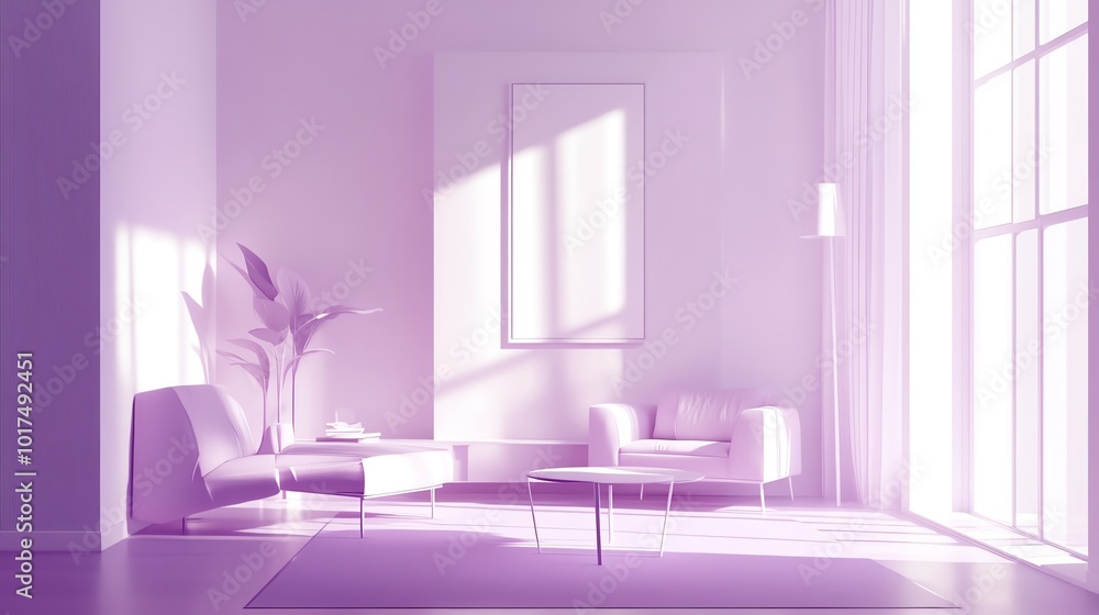 Minimalist living room with soft pink tones and sunlight. Minimalist living room with soft pink tones and sunlight.