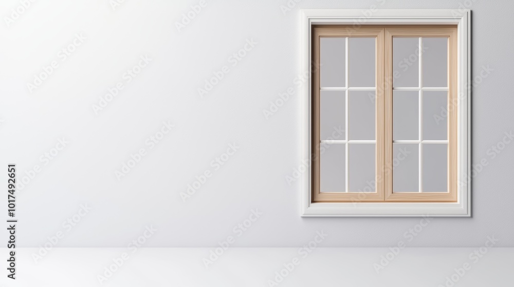 Elegant Double Window Frame in White Wood Finish Elegant Double Window Frame in White Wood Finish