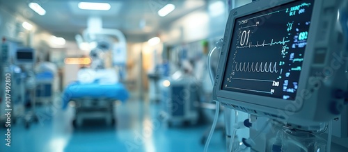 A medical monitor displaying a heartbeat pattern in a hospital room.