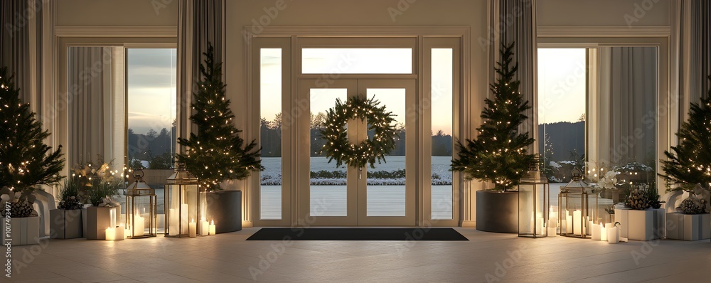 Festive Entryway with Christmas Wreath and Candles Festive Entryway with Christmas Wreath and Candles