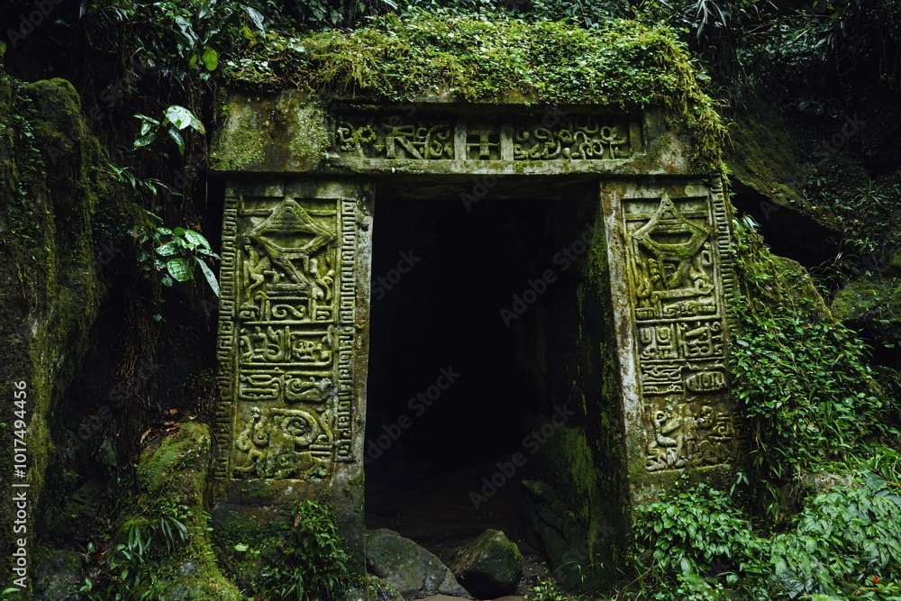 A weathered stone arch, shrouded in moss, showcases delicate carvings and enigmatic markings from a forgotten era. A weathered stone arch, shrouded in moss, showcases delicate carvings and enigmatic markings from a forgotten era.