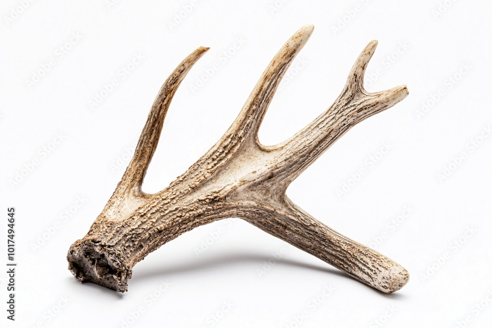 A textured antler piece on a pristine white backdrop, perfect for nature-inspired designs. A textured antler piece on a pristine white backdrop, perfect for nature-inspired designs.