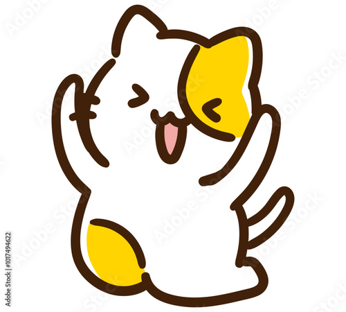 ジャンプして喜びを表現するかわいいねこのキャラクターのデフォルメイラスト