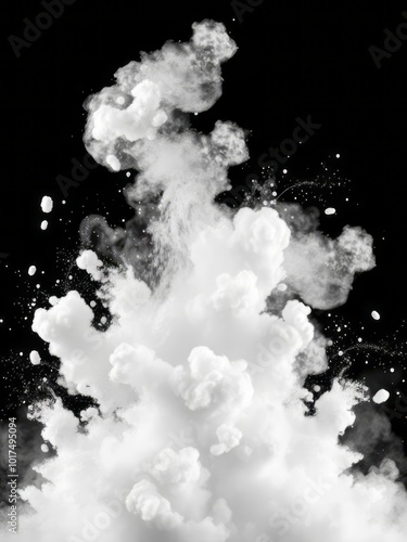 Abstract black and white explosion with white particles and dust on black background Smoke Explosion Backdrop