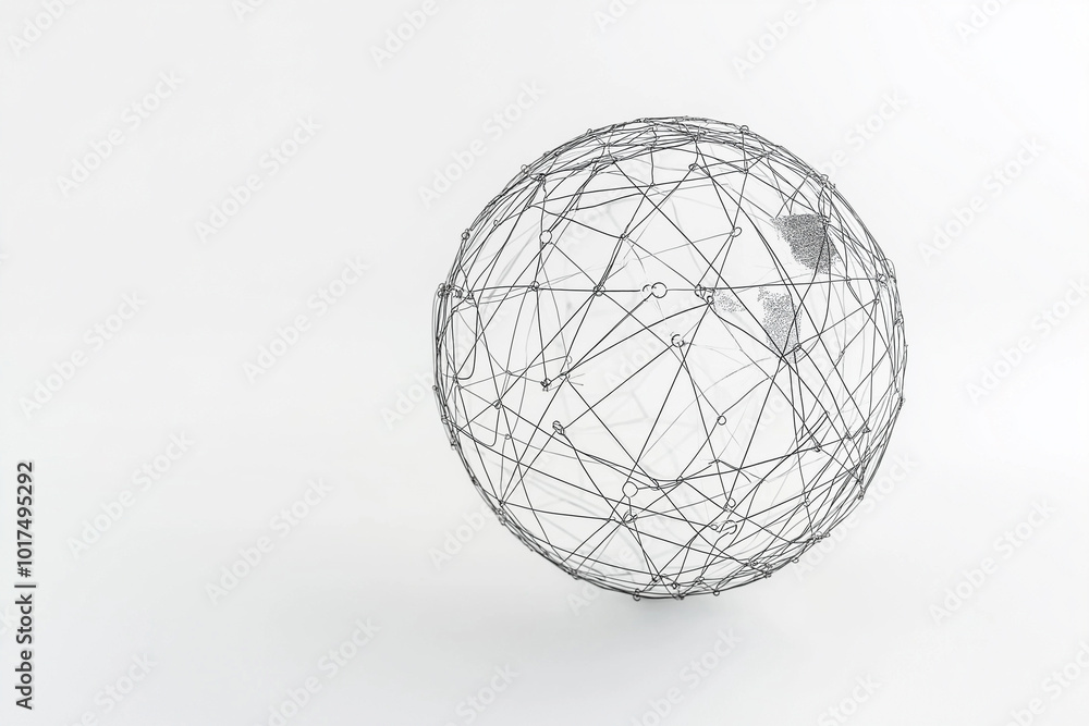 Geometric wireframe globe design with intricate connecting lines and dots Geometric wireframe globe design with intricate connecting lines and dots