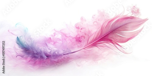 Abstract morphic art background featuring a pink feather on a white background photo