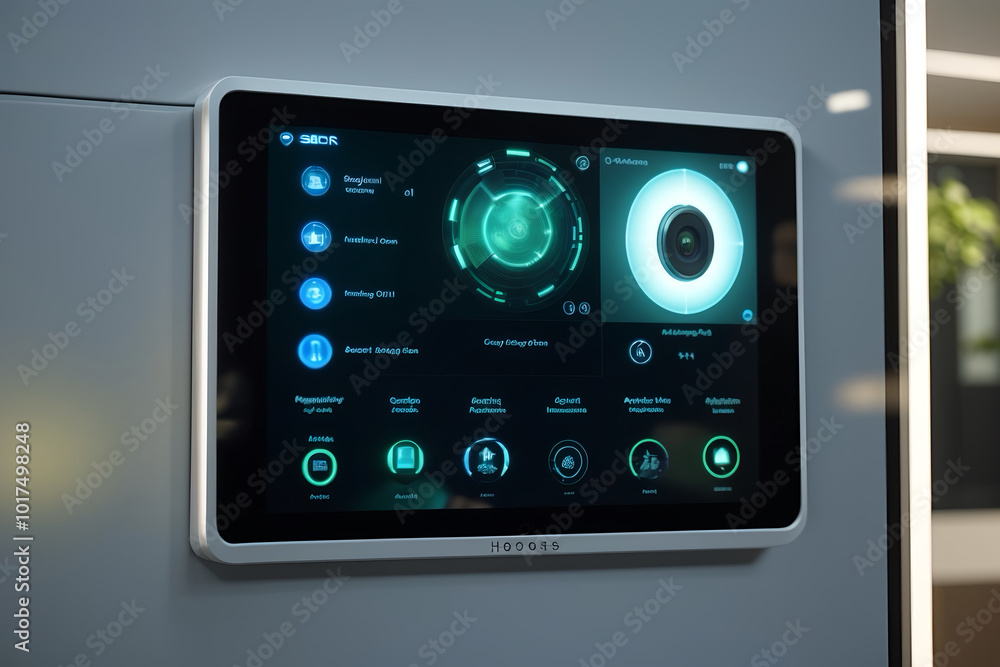 Obraz premium Creative and detail image of High-quality close-ups of AI interacting with common objects, like home security systems.