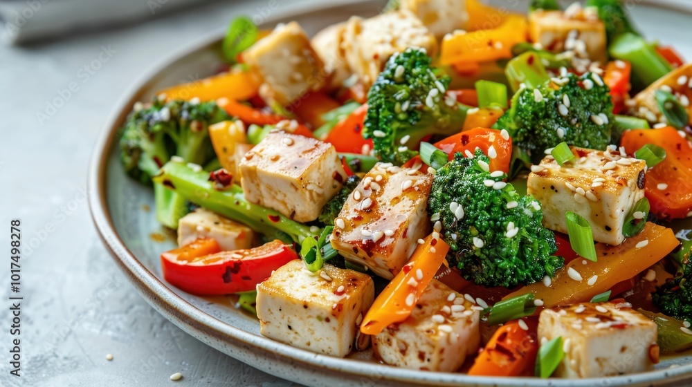 A colorful vegan stir fry with tofu bell peppers A colorful vegan stir fry with tofu bell peppers