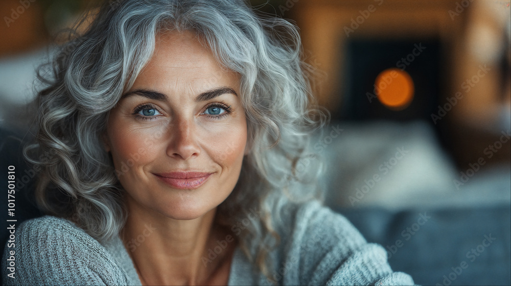 Radiant closeup portrait of woman 50s with gray hair and genuine smile, elegant beauty embracing age gracefully Radiant closeup portrait of woman 50s with gray hair and genuine smile, elegant beauty embracing age gracefully