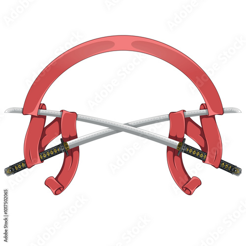 Samurai sword with ribbon, katana from ancient feudal Japan with ribbon, weapon used by samurai warriors with ribbon