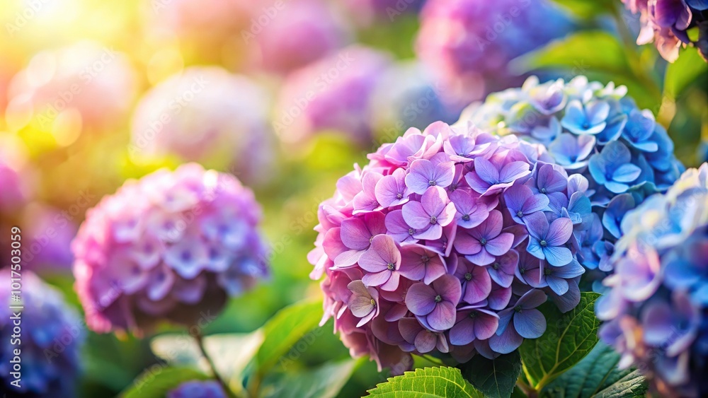 Abstract natural background with blooming hydrangea flowers and blurred backgrounds Abstract natural background with blooming hydrangea flowers and blurred backgrounds