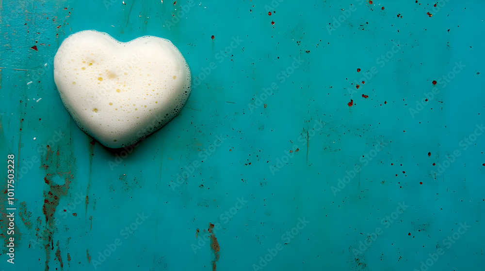 Obraz premium Heart Shaped Foam on Blue Surface.