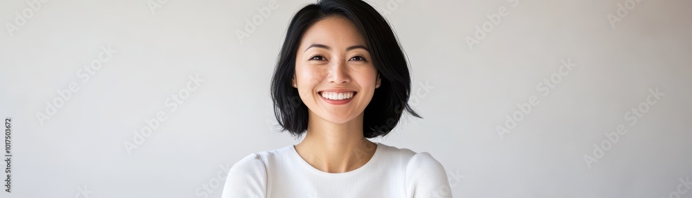 Asian woman at a tech conference, confident smile and open posture while presenting, expression, empowerment in the tech industry Asian woman at a tech conference, confident smile and open posture while presenting, expression, empowerment in the tech industry