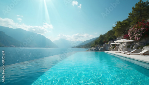 View of the PMYC Pool in Montenegro during a sunny day