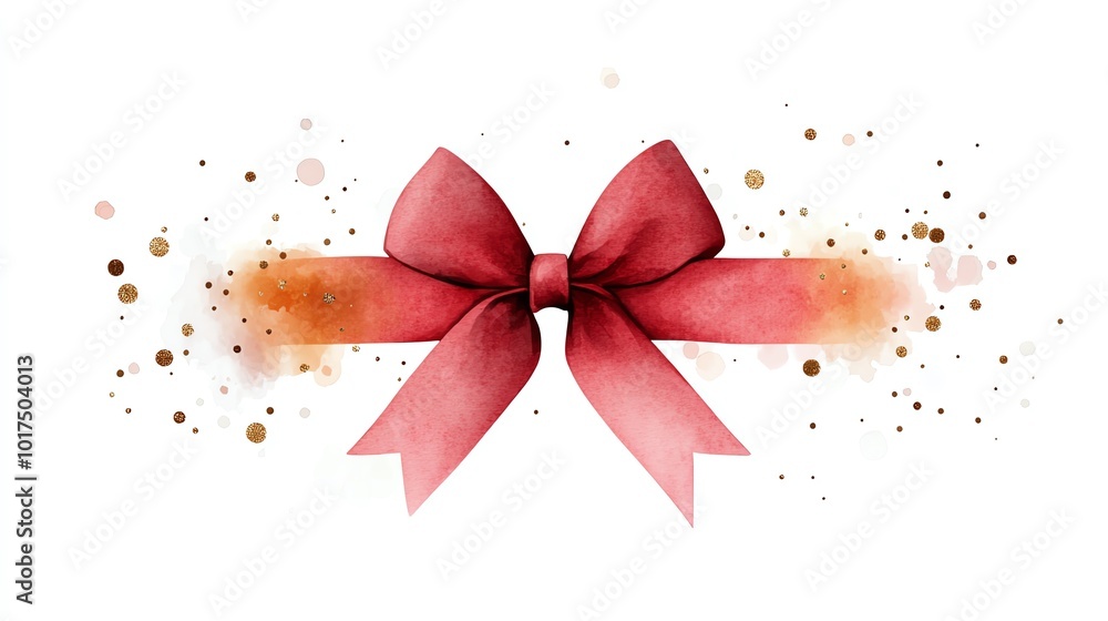 a festive Christmas bow clipart, glitter polka dots, watercolor illustration, red and gold, isolated on white background a festive Christmas bow clipart, glitter polka dots, watercolor illustration, red and gold, isolated on white background