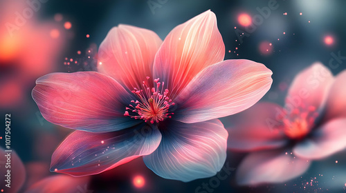 Pink Flower Illustration with Delicate Petals and a Blurred Background