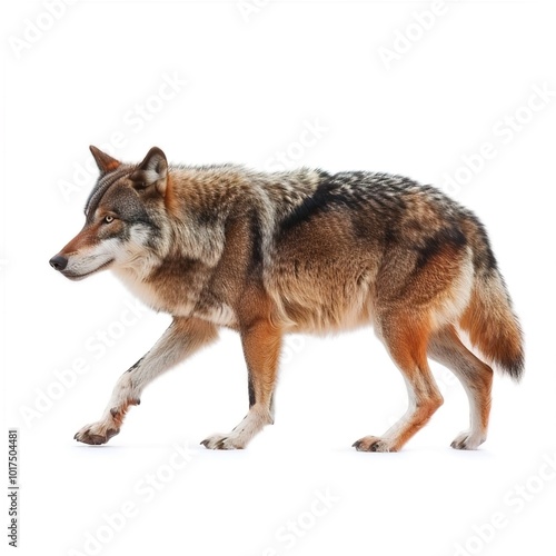 wolf walking side profile view on isolated 