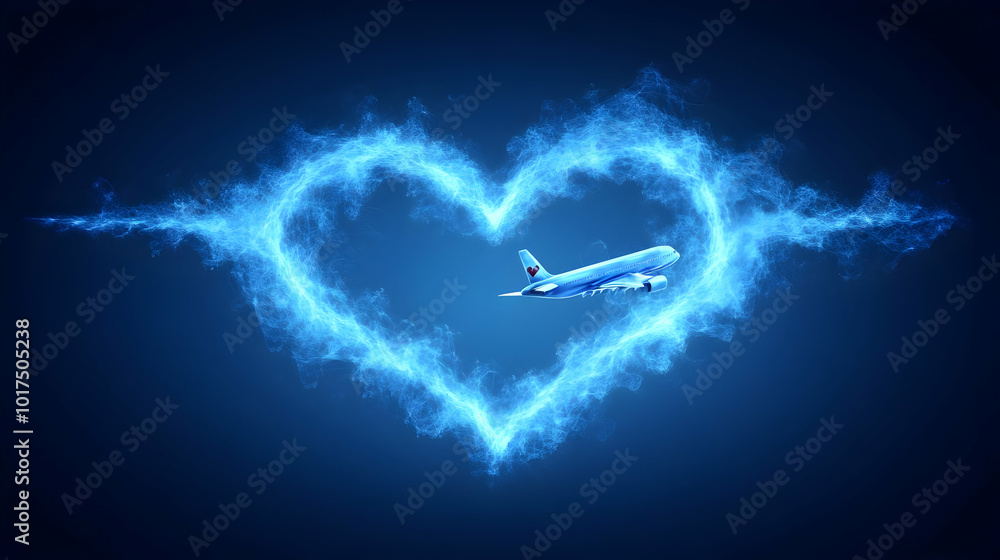 Airplane Flying Through Heart Shaped Energy Airplane Flying Through Heart Shaped Energy