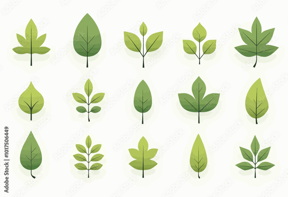 Enchanting Leaf Icons: Flat Vector Illustrations with Unique Shapes for Creative Branding