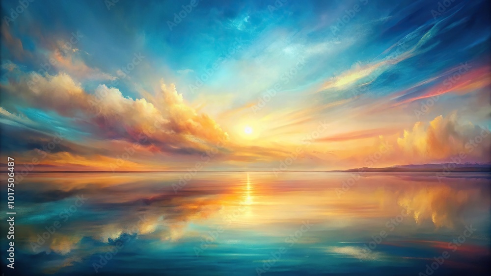 Fototapeta premium Abstract landscape art painting with ethereal horizon and serene silhouette