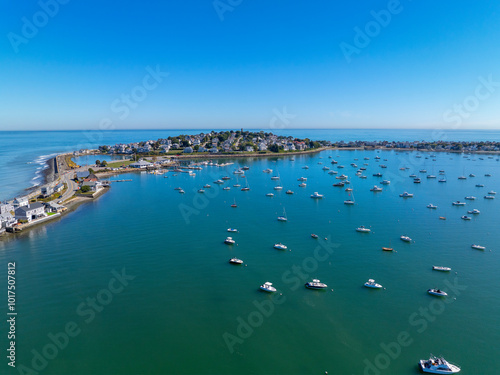 Point Allerton aerial view in Hingham Bay in Boston Harbor, the peninsula is part of Hull, Massachusetts MA, USA.  photo