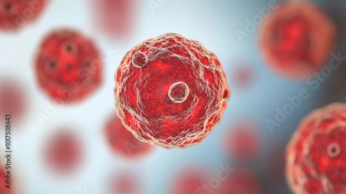 A close-up view of red blood cells showcasing their structure and texture against a blurred background. photo