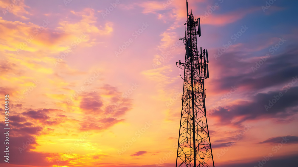 Communication Tower at Sunset. Communication Tower at Sunset.