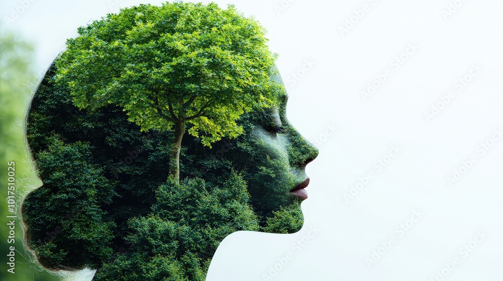 Woman with Tree Double Exposure Nature Connection Concept Woman with Tree Double Exposure Nature Connection Concept