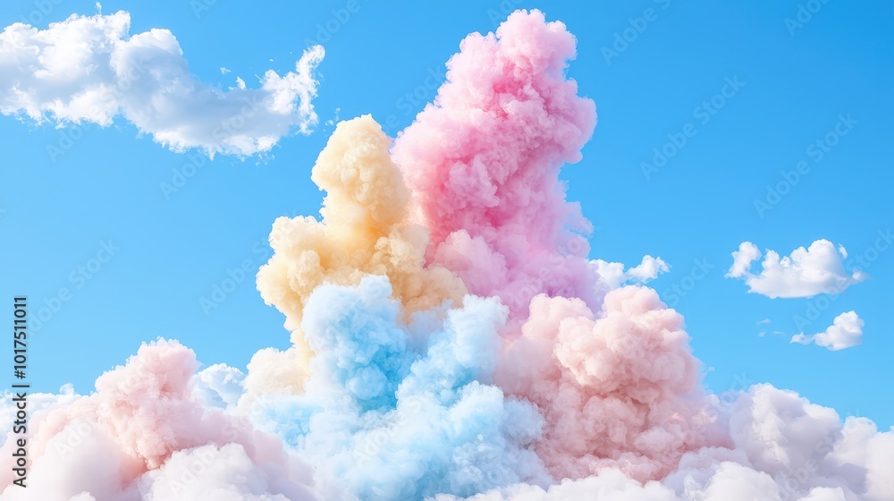 Colorful Cloudscape with Pink Blue and Yellow Clouds in a Blue Sky Colorful Cloudscape with Pink Blue and Yellow Clouds in a Blue Sky