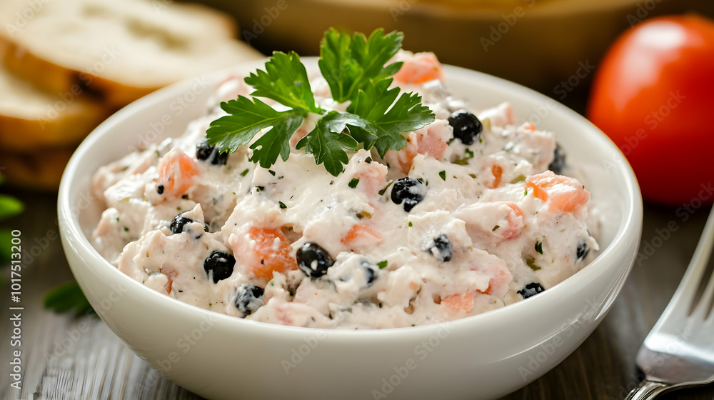 Creamy Salmon Salad with Black Olives and Parsley. Creamy Salmon Salad with Black Olives and Parsley.