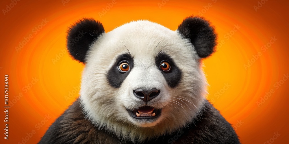 Obraz premium Featuring a cute panda with big, surprised eyes, this bright orange background sets the tone for joyful Chinese New Year celebrations filled with