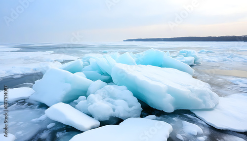 The magnificent scenery of Xingkai Lake ice, natural beauty is breathtaking. photo