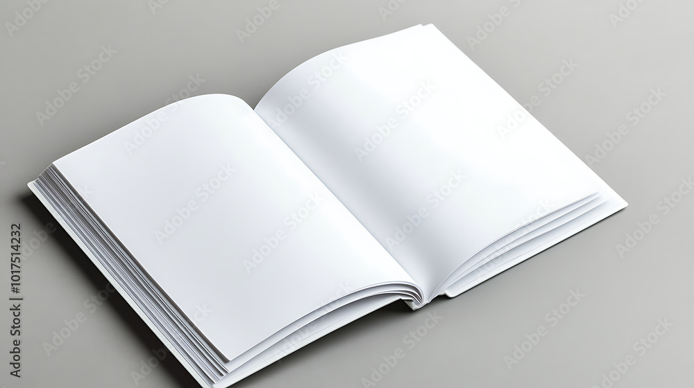 Open and closed blank brochures on grey background, top view. Mock up for design Open and closed blank brochures on grey background, top view. Mock up for design