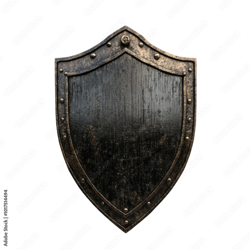 Black medieval shield with rivets isolated on transparent background. Black medieval shield with rivets isolated on transparent background.