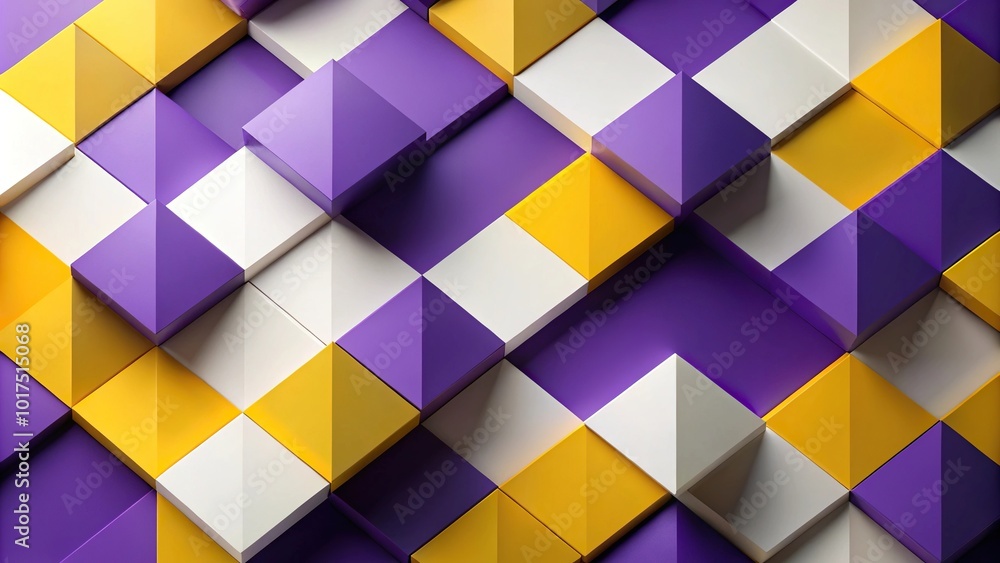 Abstract geometric composition with purple, yellow, and white shapes viewed from high angle
