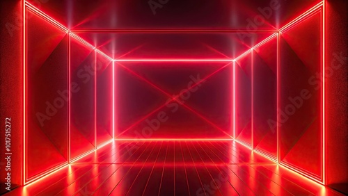 Abstract geometric background with red neon lights illuminating the scene