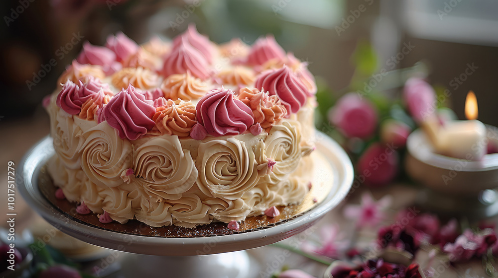 A beautiful birthday cake for a lady. A beautiful birthday cake for a lady.