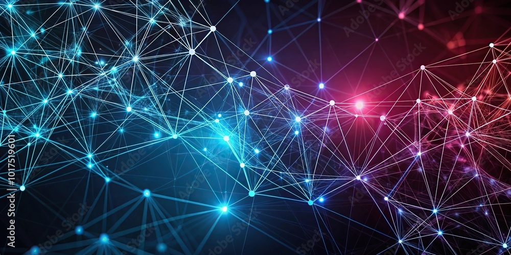 Abstract dark background with interconnected points and joints in maroon and sky blue colors Abstract dark background with interconnected points and joints in maroon and sky blue colors